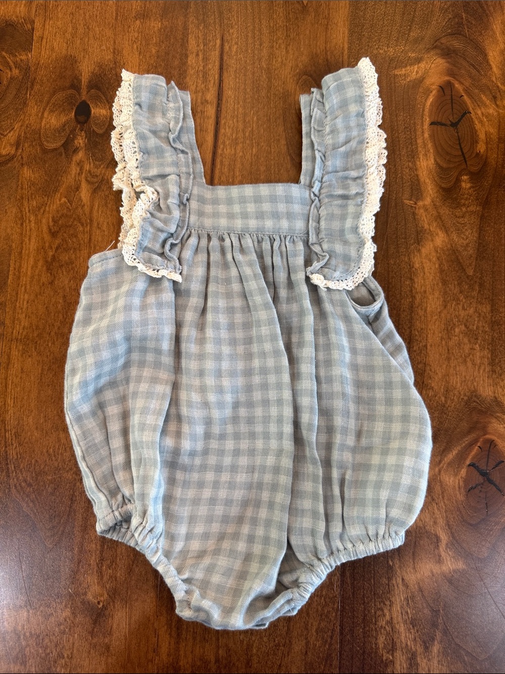 Rylee + Cru Blue Gingham Ruffle Bubble One-Piece